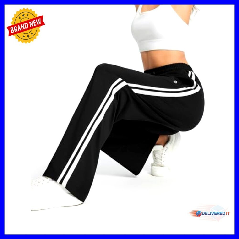 Women's Straight Leg Track Pants with Zipper Pockets, Athletic Running - Picture 5 of 7